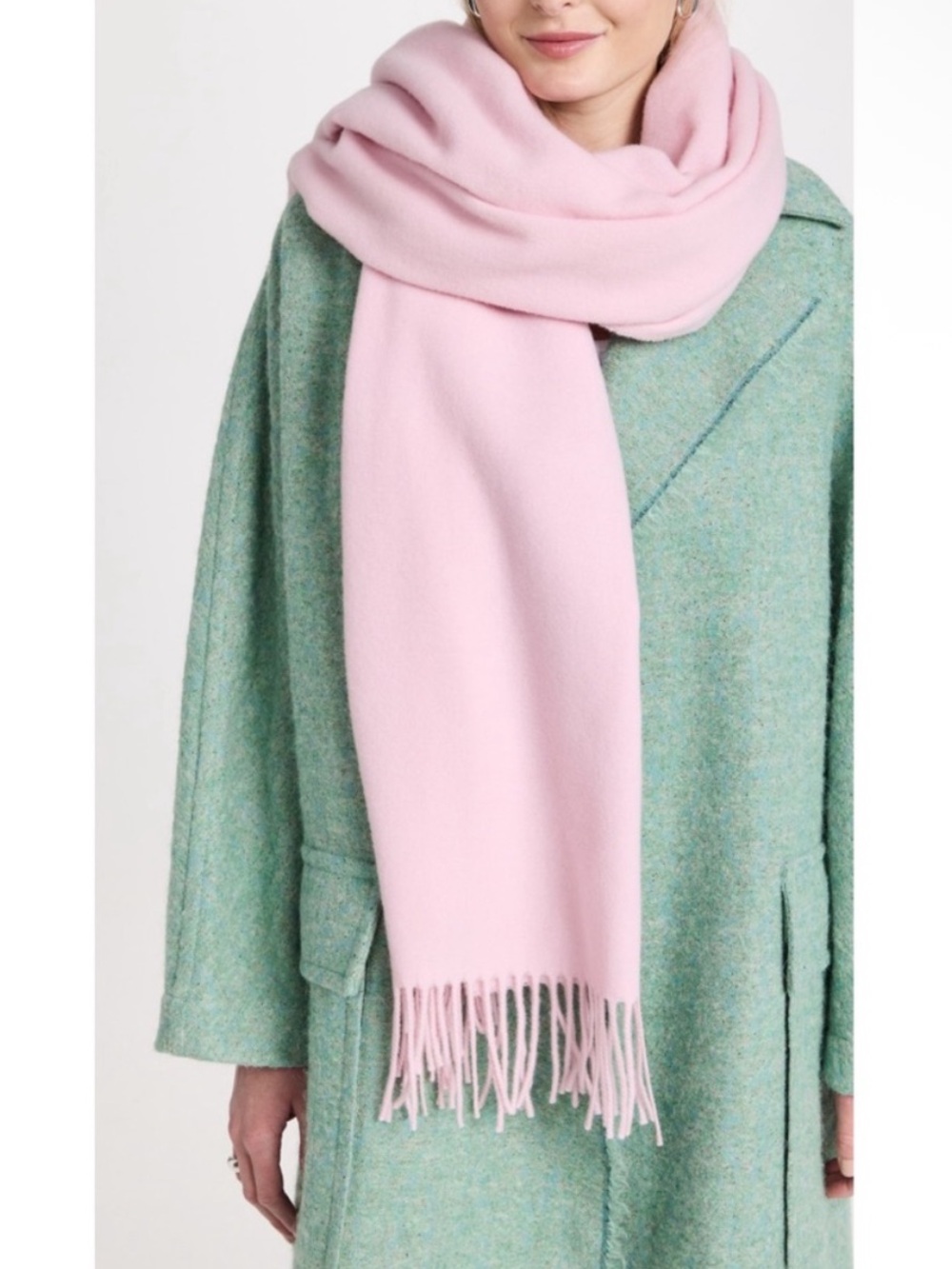 Rag & Bone Addison Recycled Wool Fringe Long Scarf Light Pink NEW